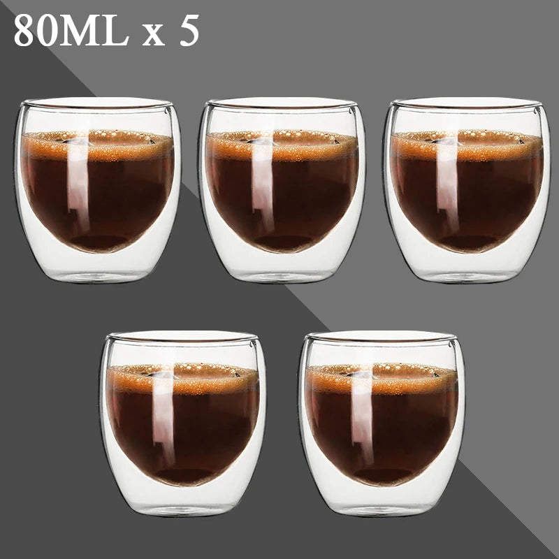2-12PCS 80ML Double Wall Glass Cup Transparent Handmade Heat Resistant Tea Drink Whisky Wine Set Espresso Coffee Milk Mugs Gift