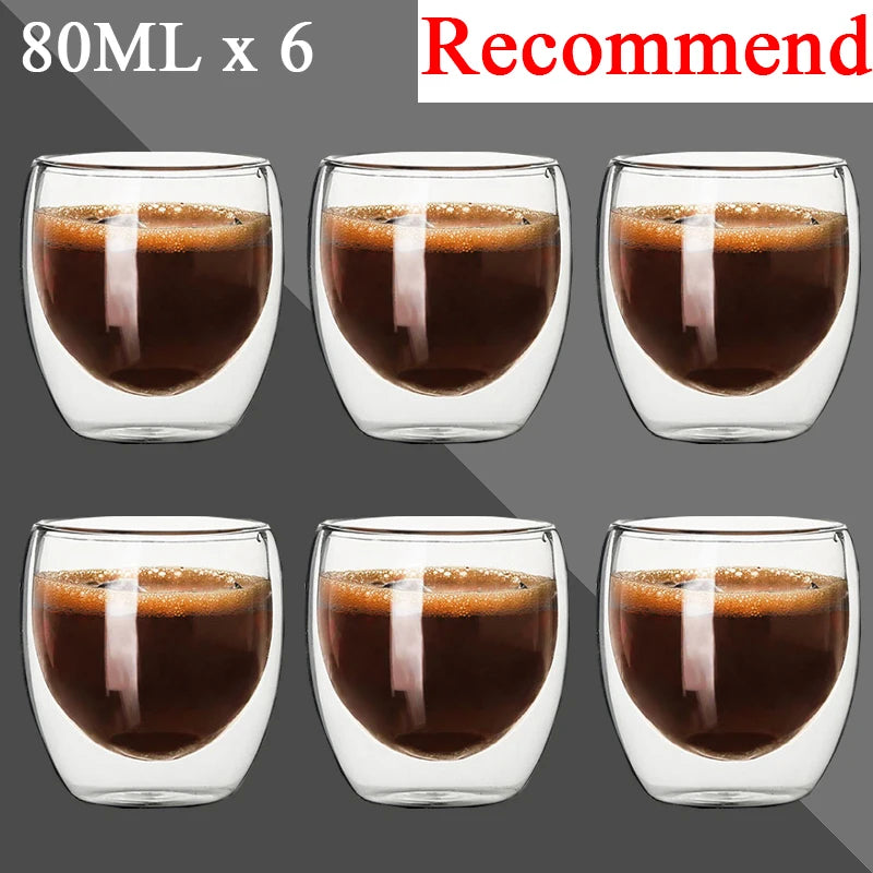 2-12PCS 80ML Double Wall Glass Cup Transparent Handmade Heat Resistant Tea Drink Whisky Wine Set Espresso Coffee Milk Mugs Gift