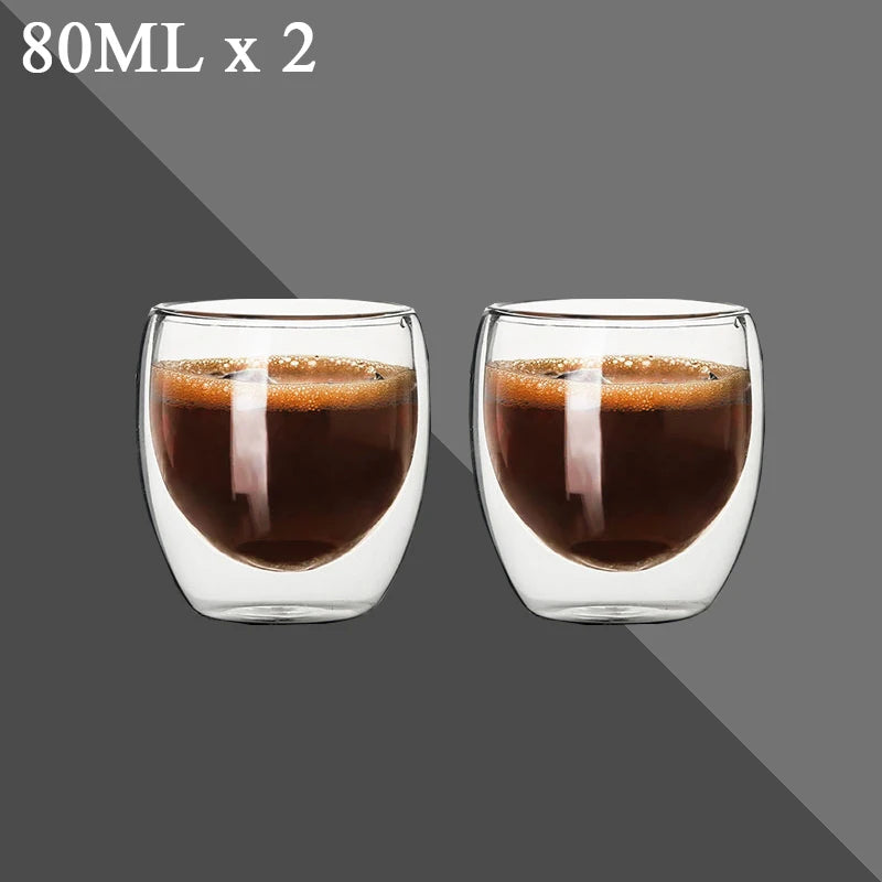 2-12PCS 80ML Double Wall Glass Cup Transparent Handmade Heat Resistant Tea Drink Whisky Wine Set Espresso Coffee Milk Mugs Gift