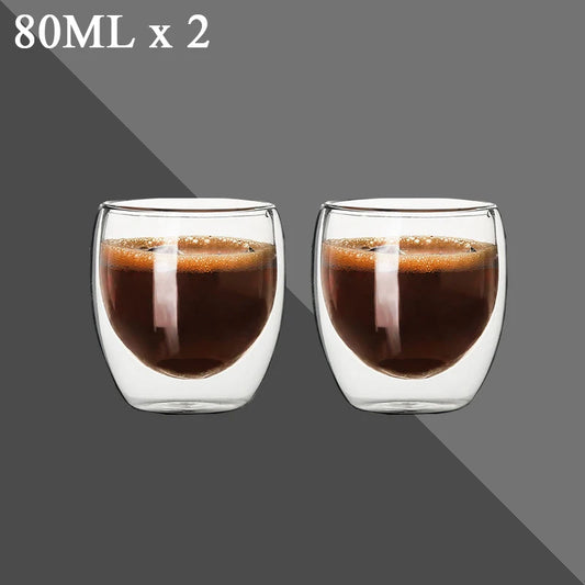 2-12PCS 80ML Double Wall Glass Cup Transparent Handmade Heat Resistant Tea Drink Whisky Wine Set Espresso Coffee Milk Mugs Gift