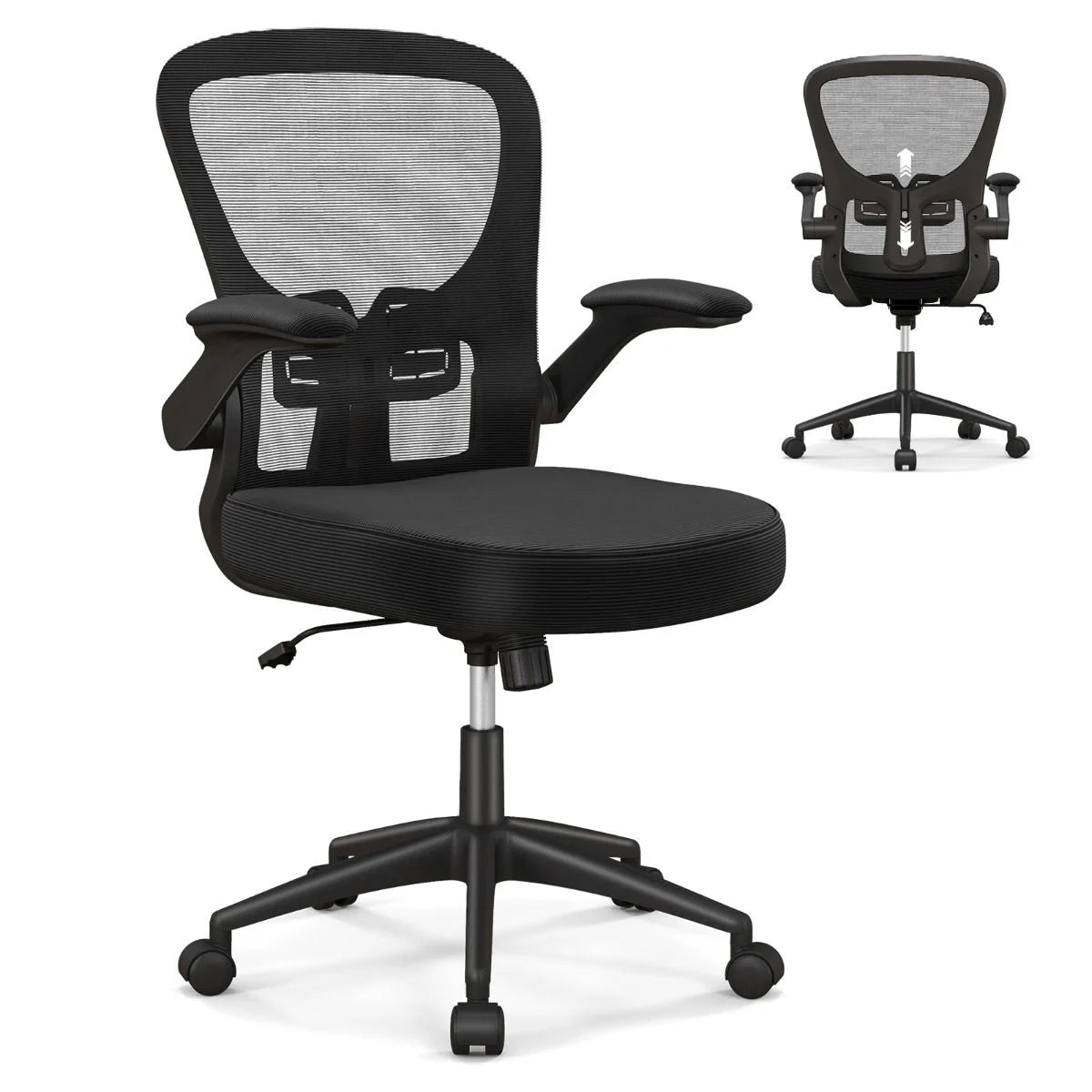 Ergonomischer Bürostuhl Mit Hochklappbaren Armlehnen & Verstellbarer Lendenstütze & Wippfunktion