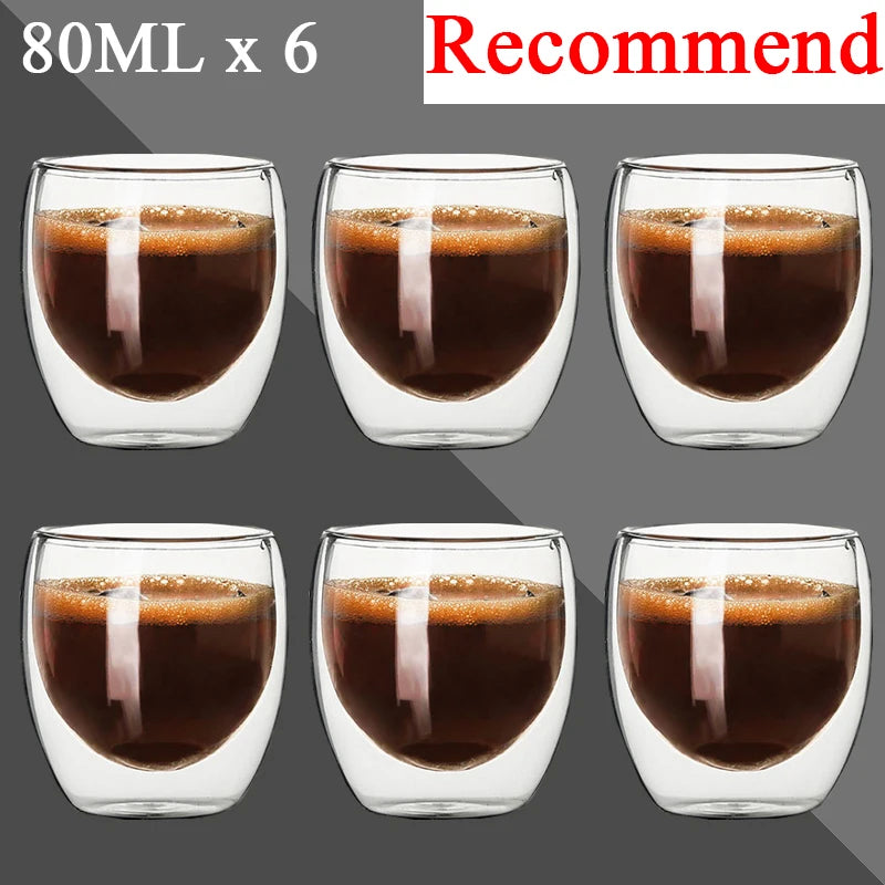 2-12PCS 80ML Double Wall Glass Cup Transparent Handmade Heat Resistant Tea Drink Whisky Wine Set Espresso Coffee Milk Mugs Gift
