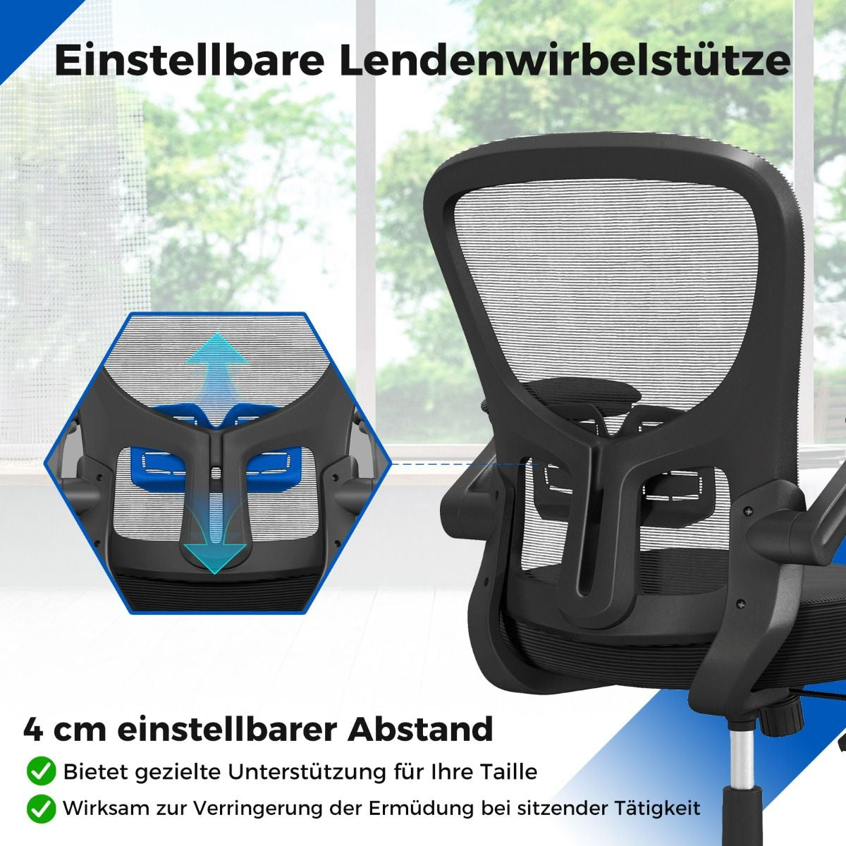 Ergonomischer Bürostuhl Mit Hochklappbaren Armlehnen & Verstellbarer Lendenstütze & Wippfunktion