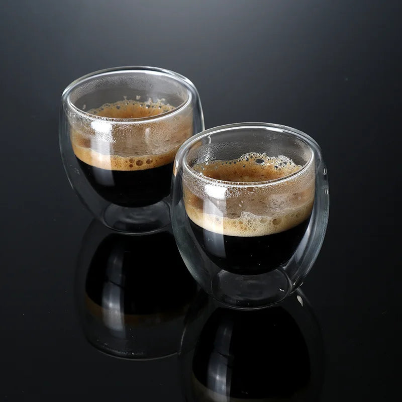 2-12PCS 80ML Double Wall Glass Cup Transparent Handmade Heat Resistant Tea Drink Whisky Wine Set Espresso Coffee Milk Mugs Gift