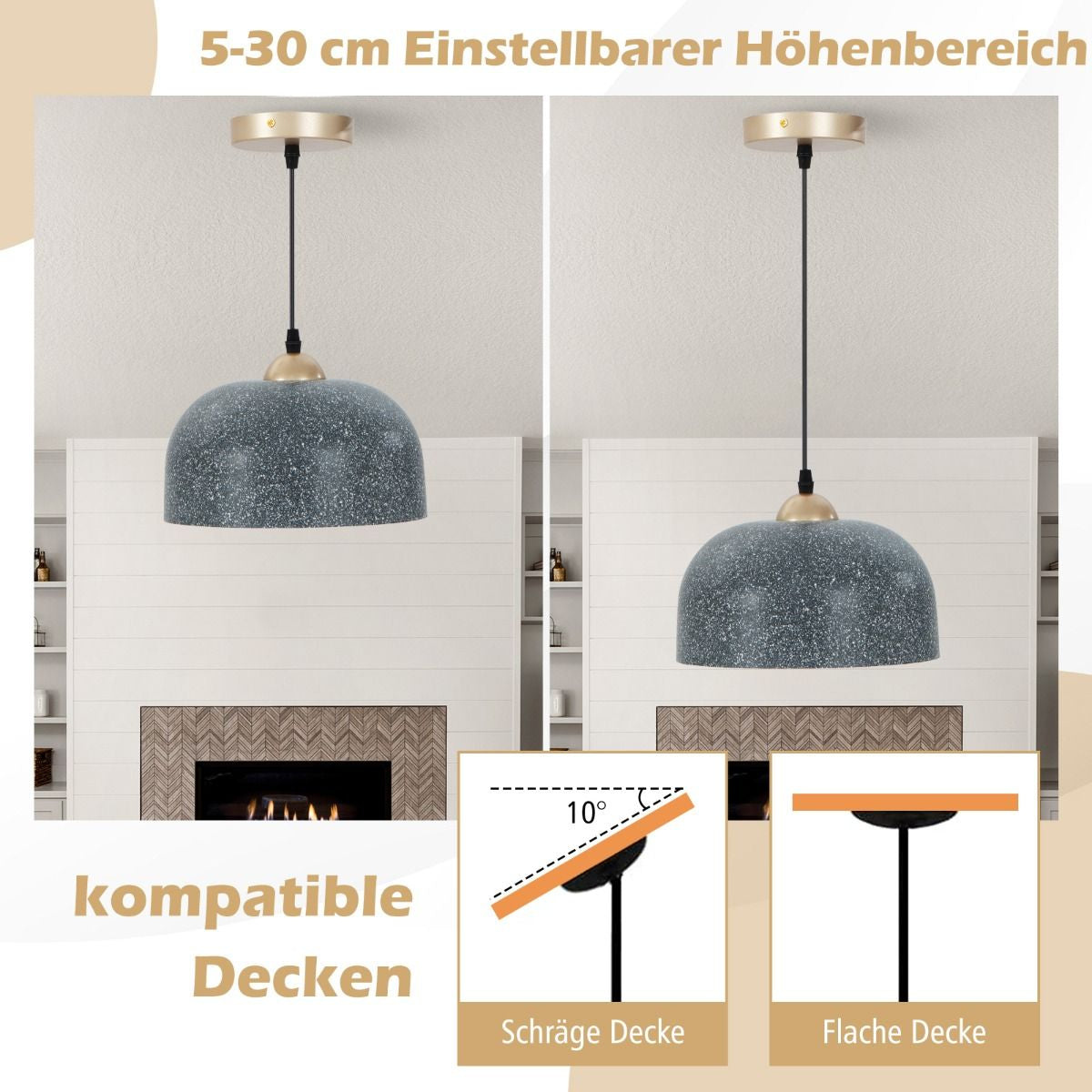 Deckenleuchte Mit Verstellbarem Hängekabel & E27 Sockel Pendelleuchte Hängelampe Grau