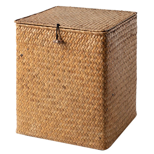 Large Capacity Picnic Basket Straw Woven Bins Storage Boxes Handmade Seagrass Containers Rattan Cases with Lids Home Storage