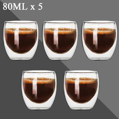 2-12PCS 80ML Double Wall Glass Cup Transparent Handmade Heat Resistant Tea Drink Whisky Wine Set Espresso Coffee Milk Mugs Gift