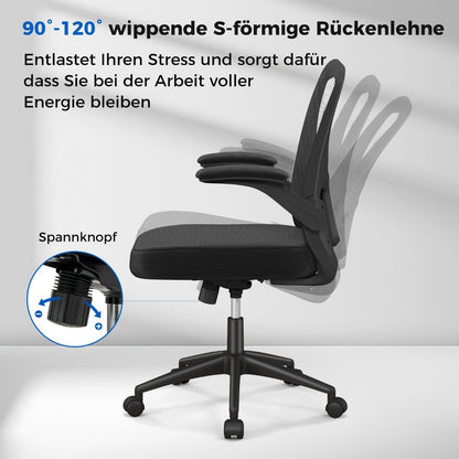 Ergonomischer Bürostuhl Mit Hochklappbaren Armlehnen & Verstellbarer Lendenstütze & Wippfunktion