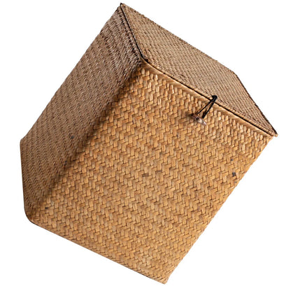 Large Capacity Picnic Basket Straw Woven Bins Storage Boxes Handmade Seagrass Containers Rattan Cases with Lids Home Storage