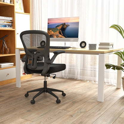 Ergonomischer Bürostuhl Mit Hochklappbaren Armlehnen & Verstellbarer Lendenstütze & Wippfunktion
