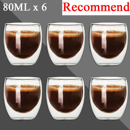 2-12PCS 80ML Double Wall Glass Cup Transparent Handmade Heat Resistant Tea Drink Whisky Wine Set Espresso Coffee Milk Mugs Gift