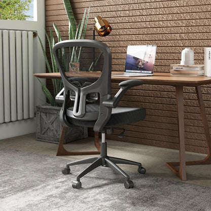 Ergonomischer Bürostuhl Mit Hochklappbaren Armlehnen & Verstellbarer Lendenstütze & Wippfunktion