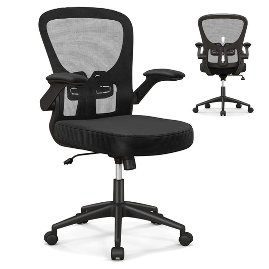 Ergonomischer Bürostuhl Mit Hochklappbaren Armlehnen & Verstellbarer Lendenstütze & Wippfunktion