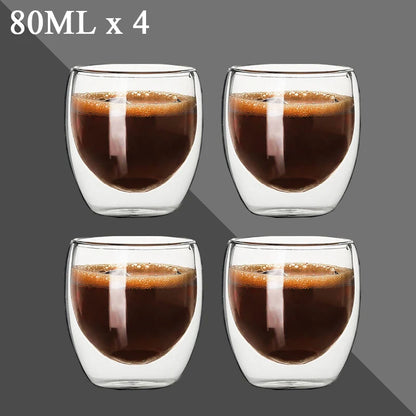 2-12PCS 80ML Double Wall Glass Cup Transparent Handmade Heat Resistant Tea Drink Whisky Wine Set Espresso Coffee Milk Mugs Gift
