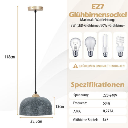 Deckenleuchte Mit Verstellbarem Hängekabel & E27 Sockel Pendelleuchte Hängelampe Grau