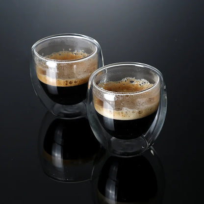 2-12PCS 80ML Double Wall Glass Cup Transparent Handmade Heat Resistant Tea Drink Whisky Wine Set Espresso Coffee Milk Mugs Gift